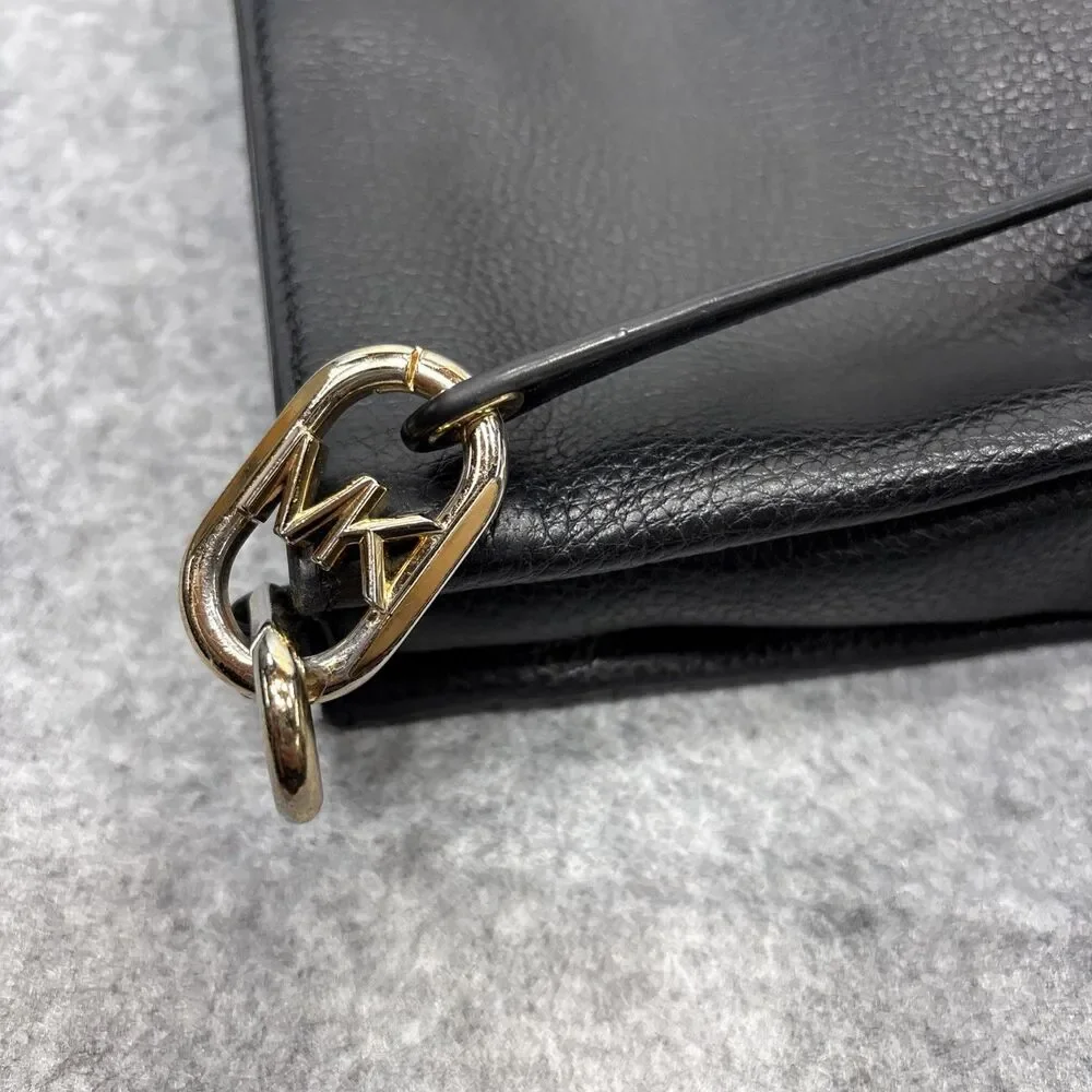 Michael Kors Trisha Medium Crossbody Bag Black Pebbled Leather Sectioned Luxe